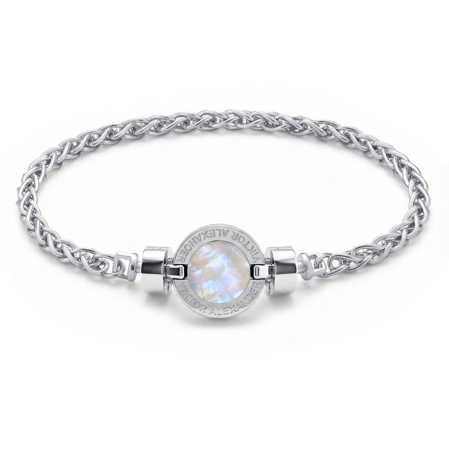 1889年製 マザーオブパール 925シルバー チェーンリンクブレスレット