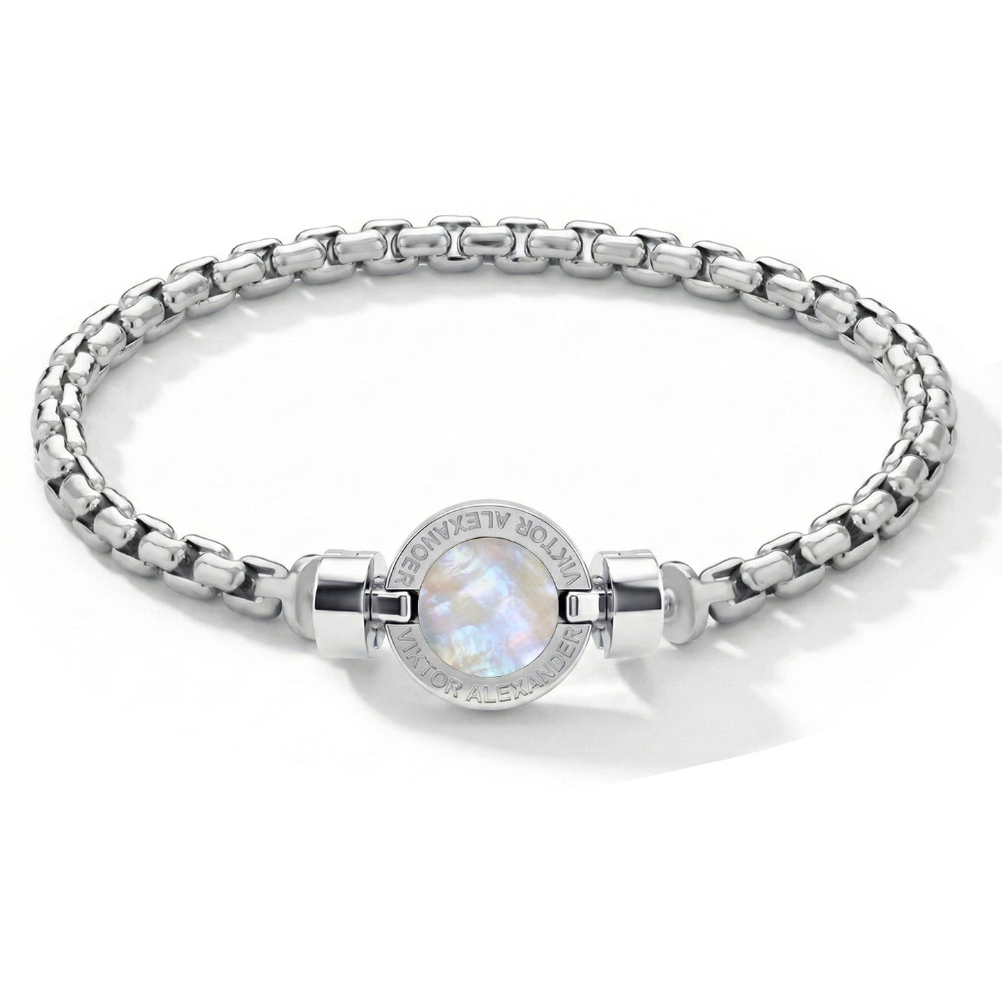 1889年製 マザーオブパール 925シルバー チェーンリンクブレスレット