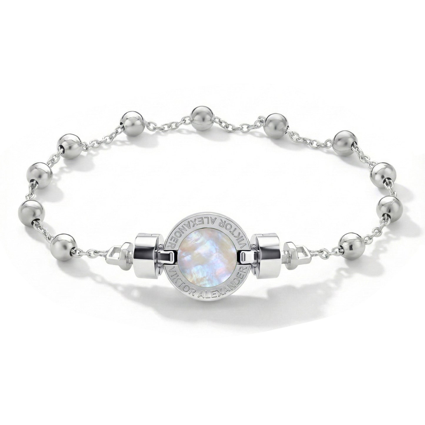 1889年製 マザーオブパール 925シルバー チェーンリンクブレスレット