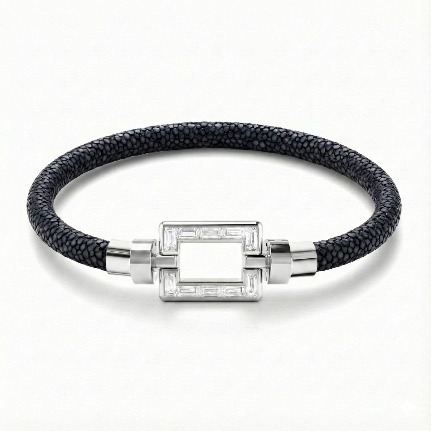 Magnum Opus XL Platinum Baguette Diamonds Galuchat Bracelet