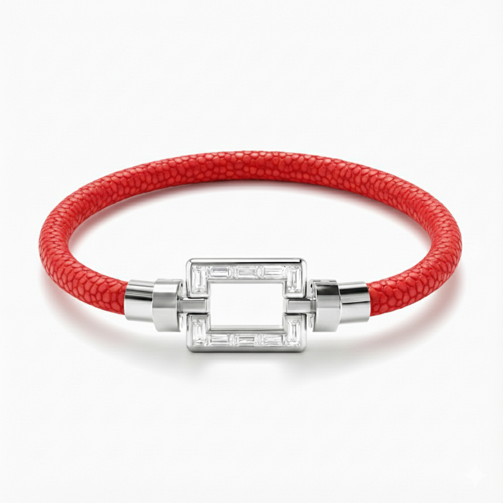 Magnum Opus XL Platinum Baguette Diamonds Galuchat Bracelet