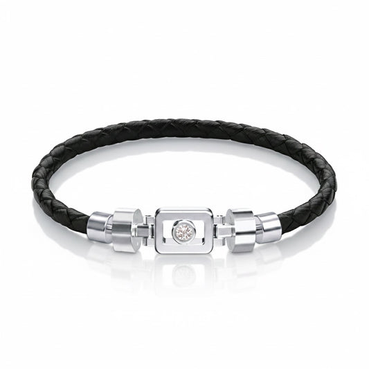 Diamond 925 Silver with Weaved Calf Leather XOXO Bracelet