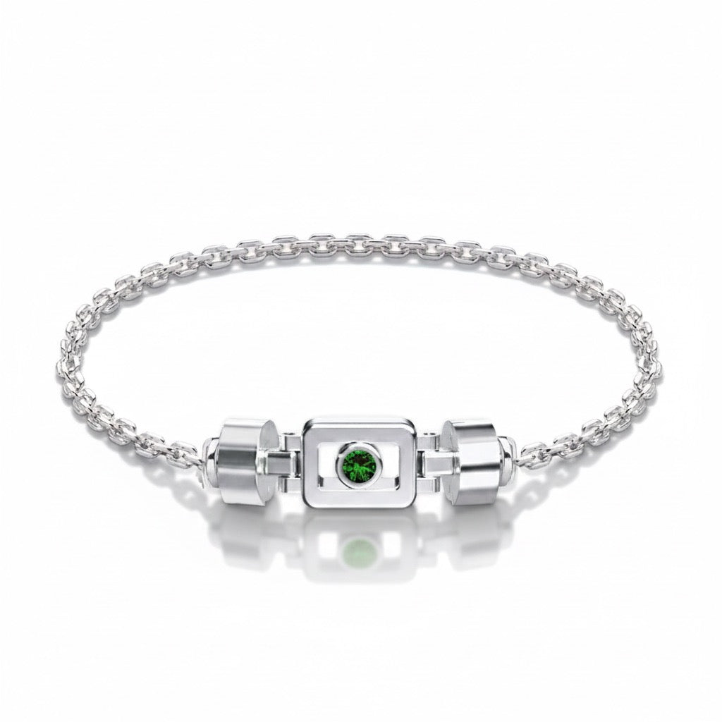 Tsavorite 925 Silver with Silver Link XOXO Bracelet