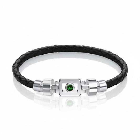 Tsavorite 925 Silver with Weaved Calf Leather XOXO Bracelet