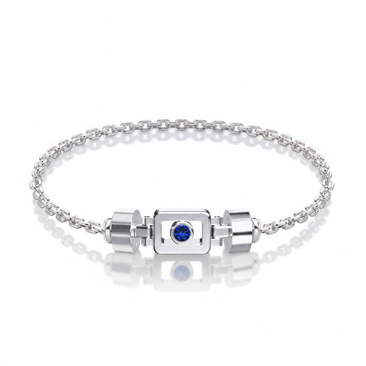 Blue Sapphire 925 Silver with Silver Link XOXO Bracelet