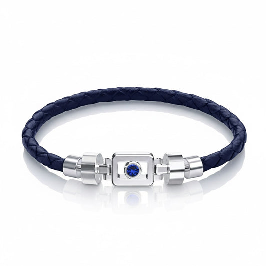 Blue Sapphire 925 Silver with Weaved Calf Leather XOXO Bracelet