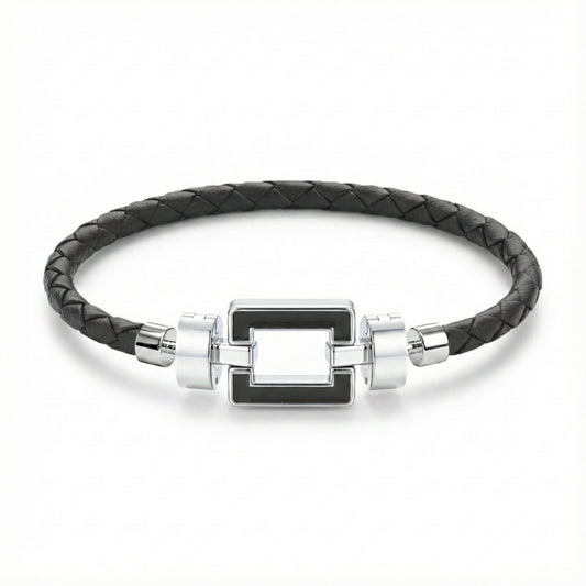 OPUS Metier D’art  925 Black Enamel with Weaved Calf Bracelet